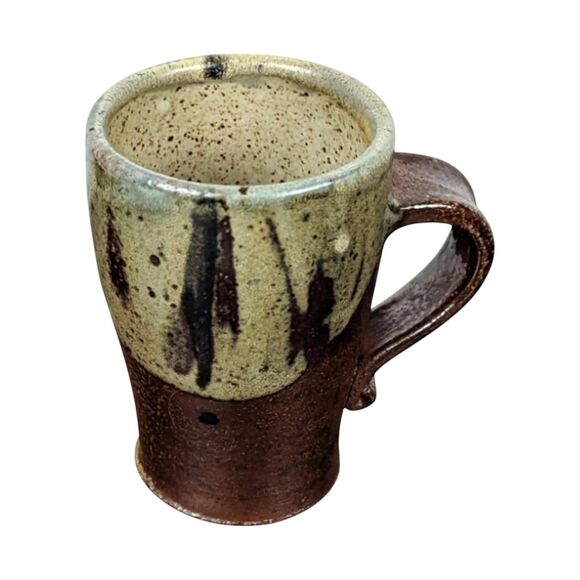 Vintage Handmade Pottery Mug: Signed CS, Brown & Tan Glaze - Picture 3 of 6